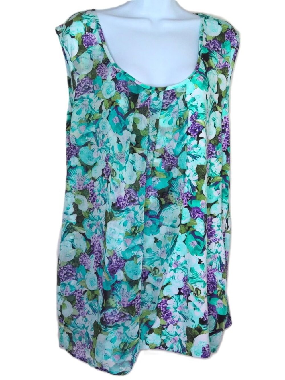Roz & Ali Sleeveles Floral Top Flowy Draped Back Cutout Chiffon Overlay Plus 2X
